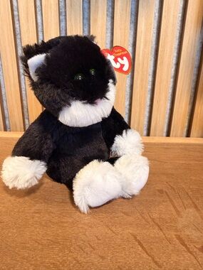 Ty Bessie - Black and White Plush Cat with pink nose
